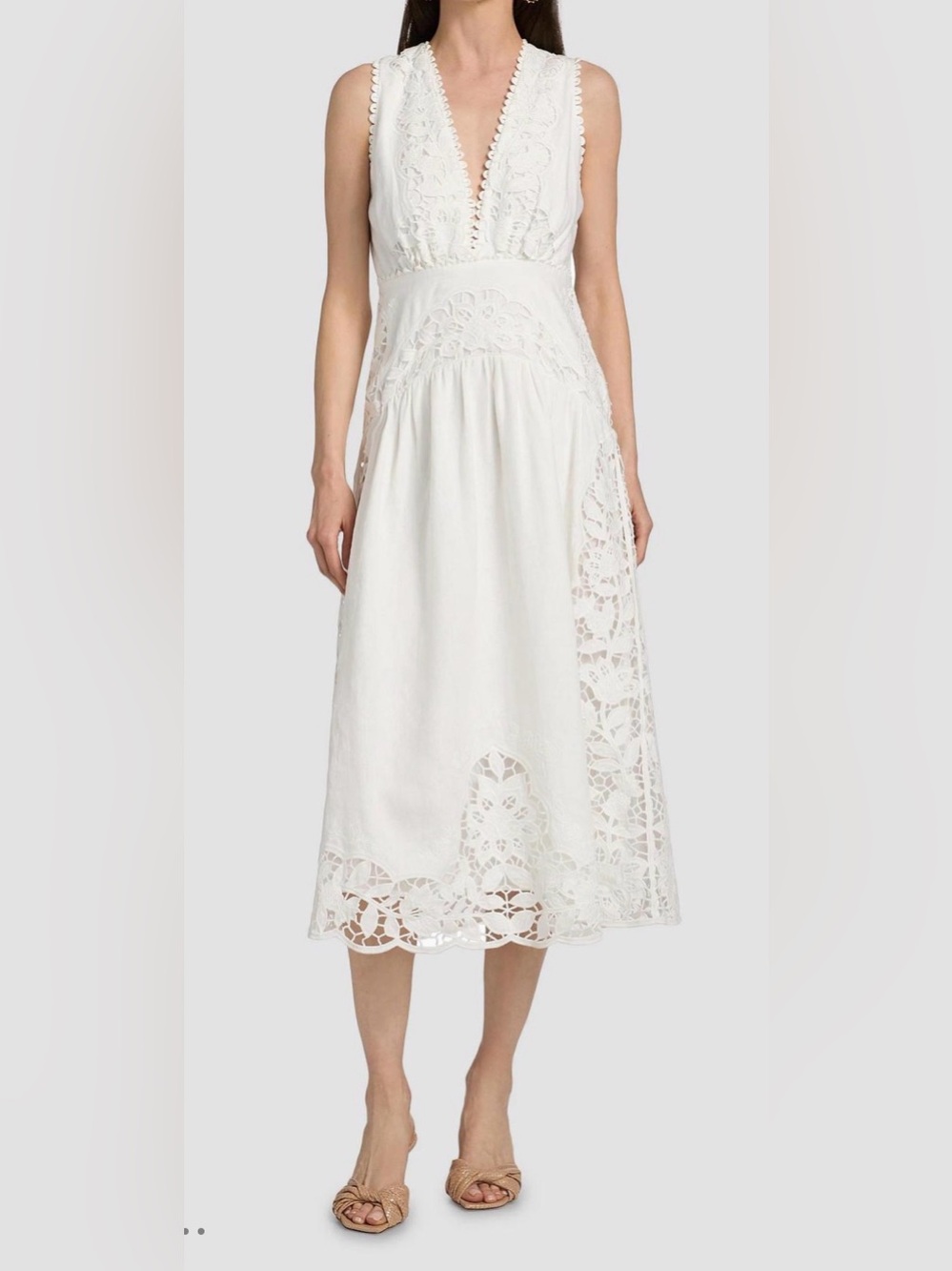 NWT Farm Rio Richilieu White Lace Sleeveless Midi Dress XS